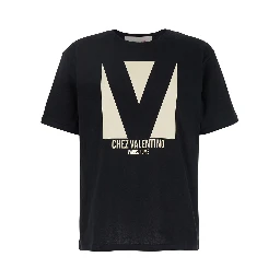 Chez Black Crewneck T-Shirt with Maxi Logo Print on the Front in Cotton Man