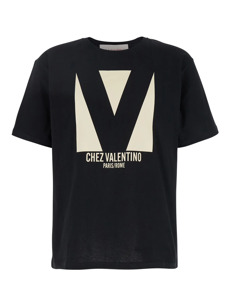Chez Black Crewneck T-Shirt with Maxi Logo Print on the Front in Cotton Man