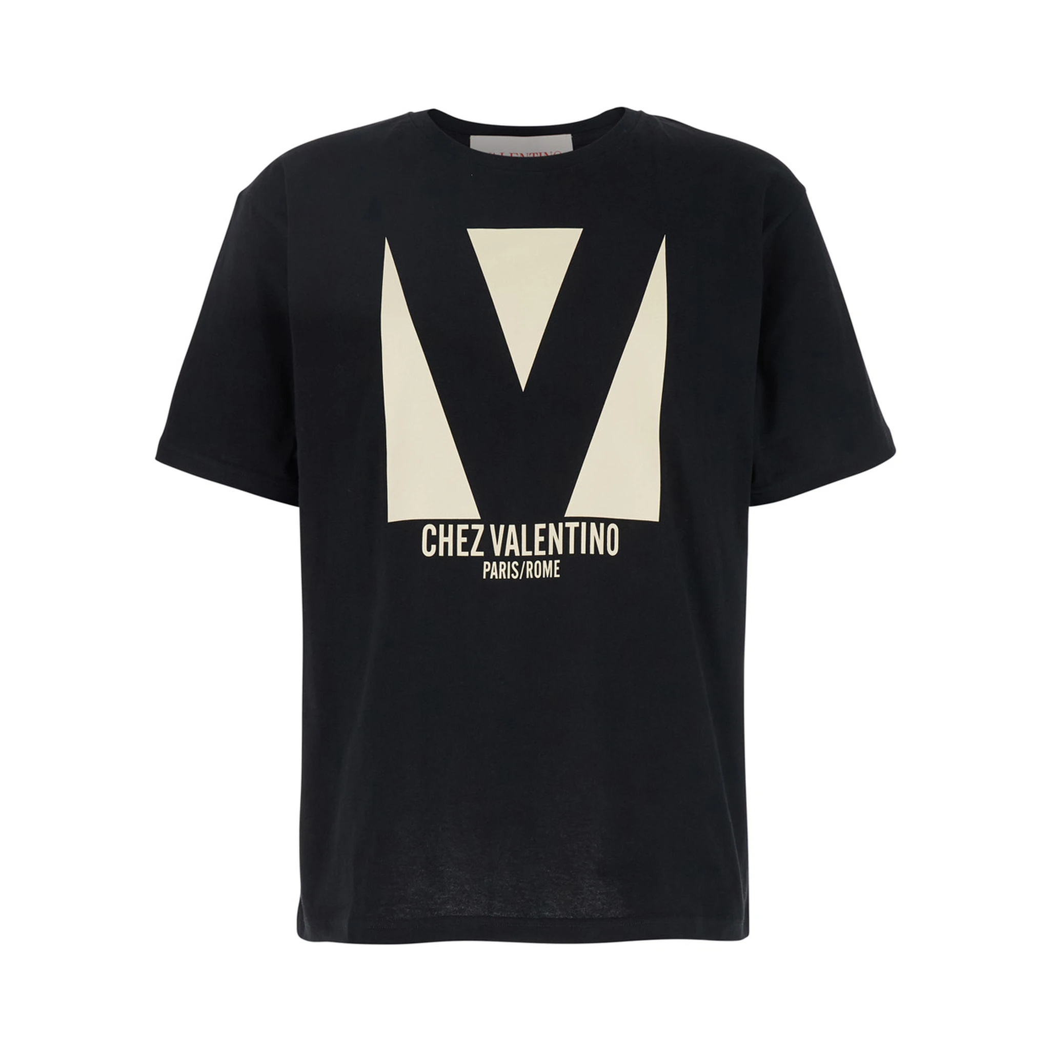 Chez Black Crewneck T-Shirt with Maxi Logo Print on the Front in Cotton Man