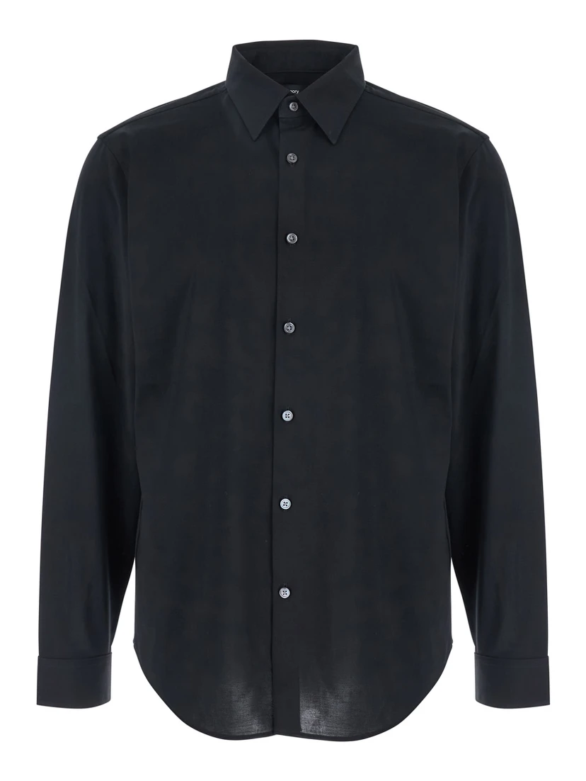 Sylvain Black Shirt with Pointed Collar in Cotton Blend Man