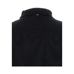 Black Sleeveless Top with Ribbed Trim in Wool Woman