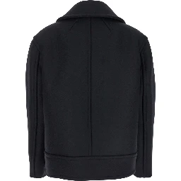 Black Double-Breasted Coat with Classic Wide Revers in Wool Woman