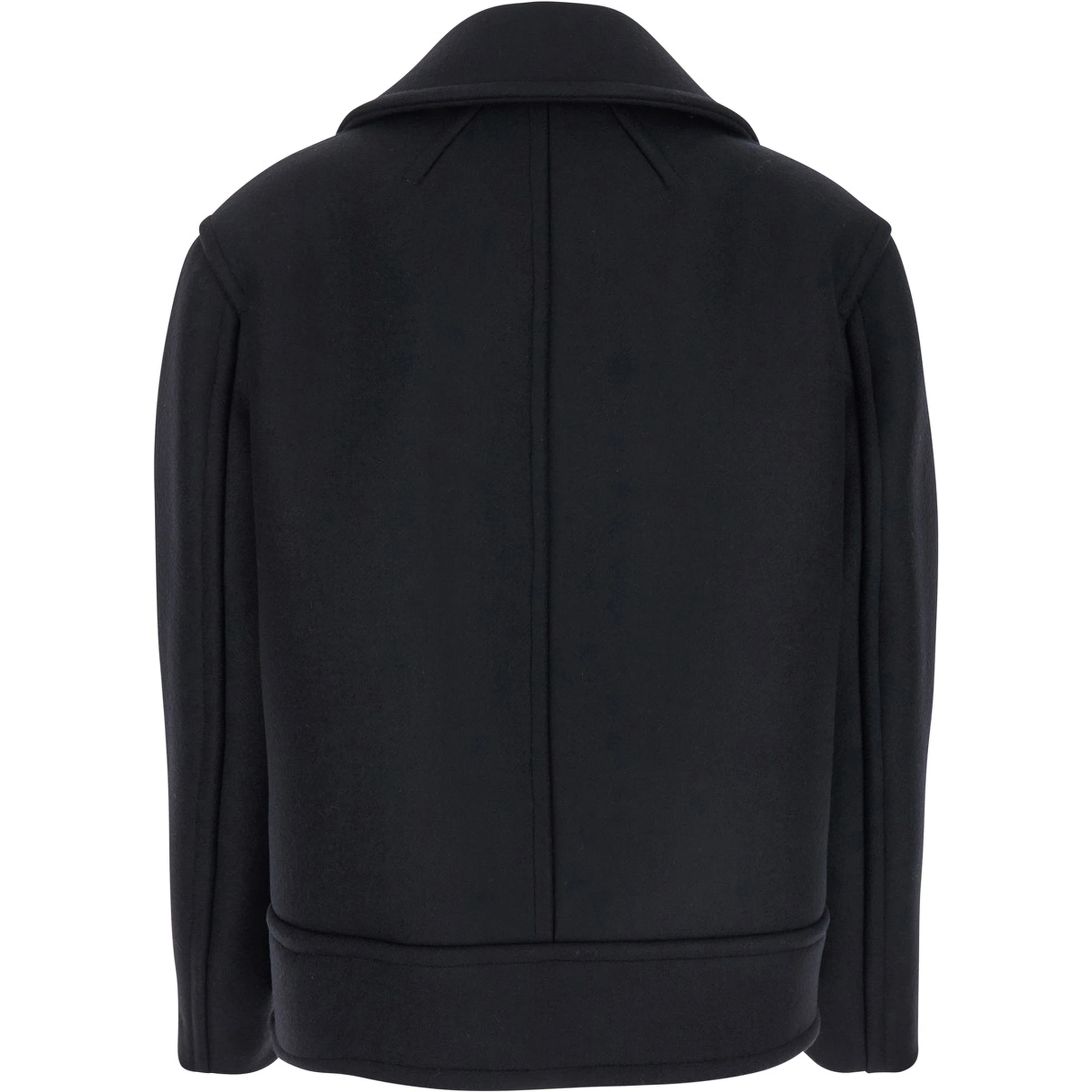 Black Double-Breasted Coat with Classic Wide Revers in Wool Woman