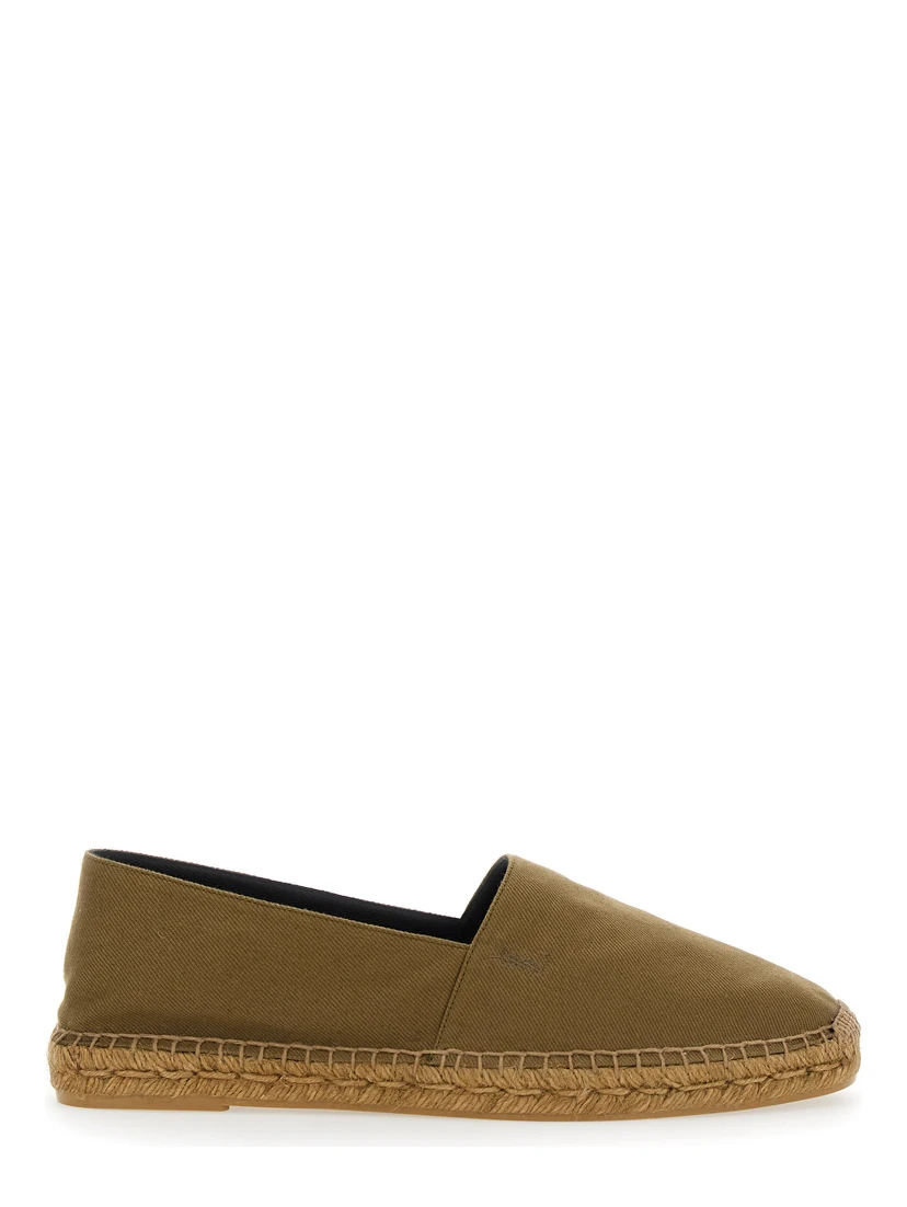Brown Espadrilles with Tonal Cassandre Embroidery on the Side and Almond Toe in Cotton Man
