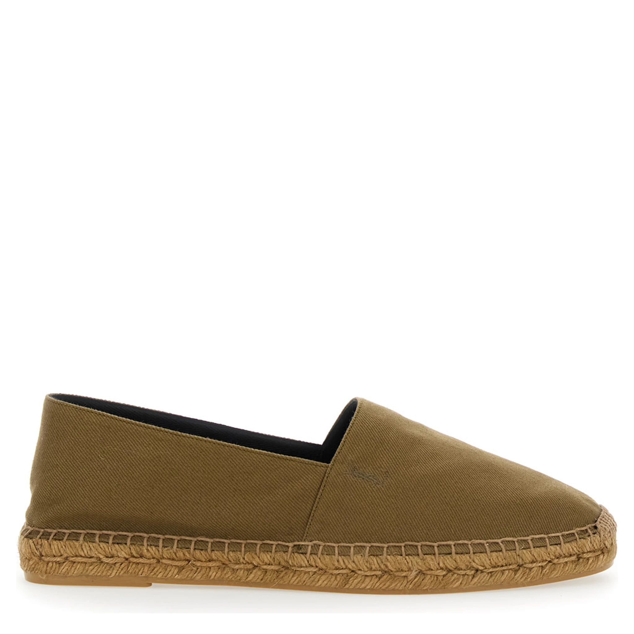 Brown Espadrilles with Tonal Cassandre Embroidery on the Side and Almond Toe in Cotton Man