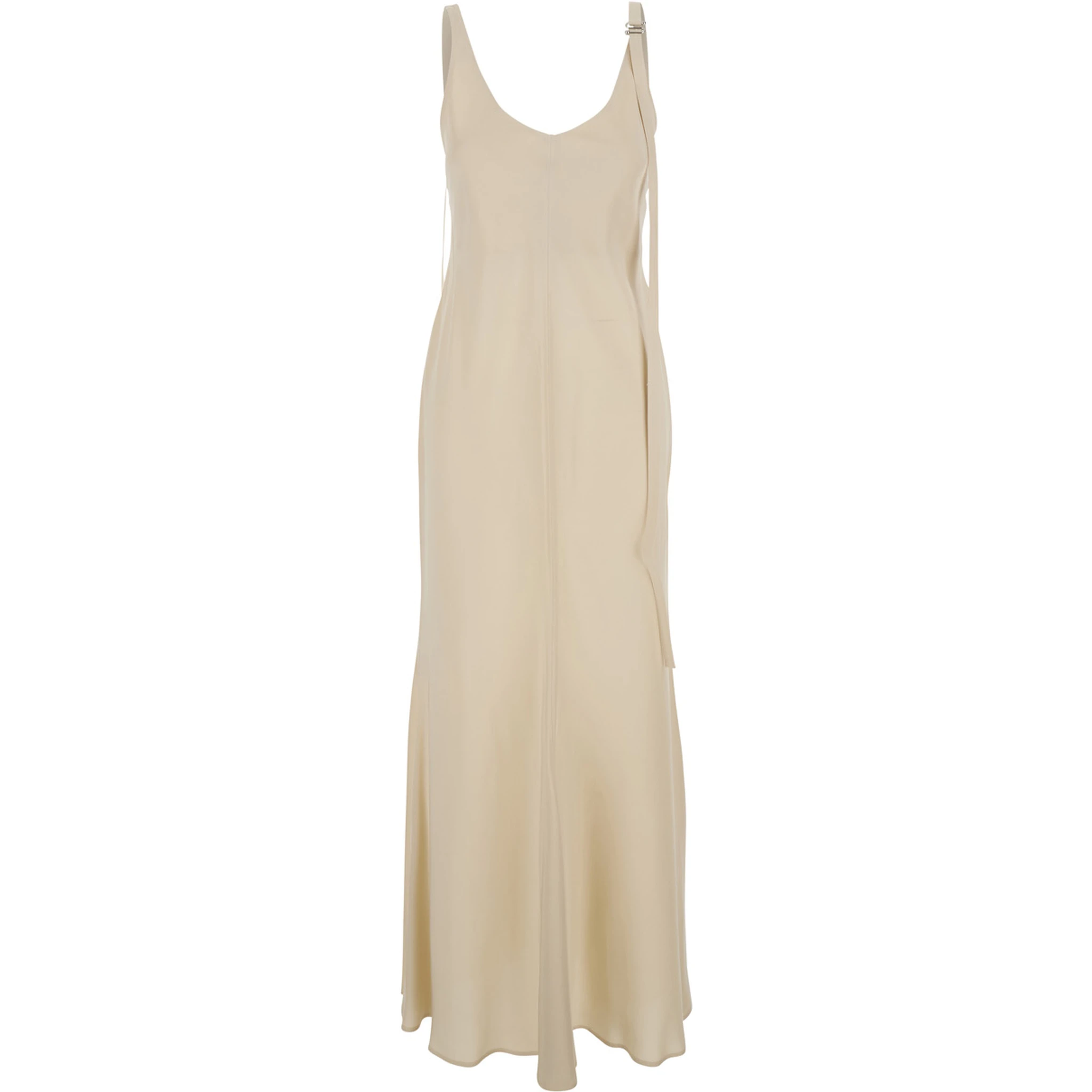 Unione Beige Long Dress with V-Neck and Adjustable Straps in Viscose Woman