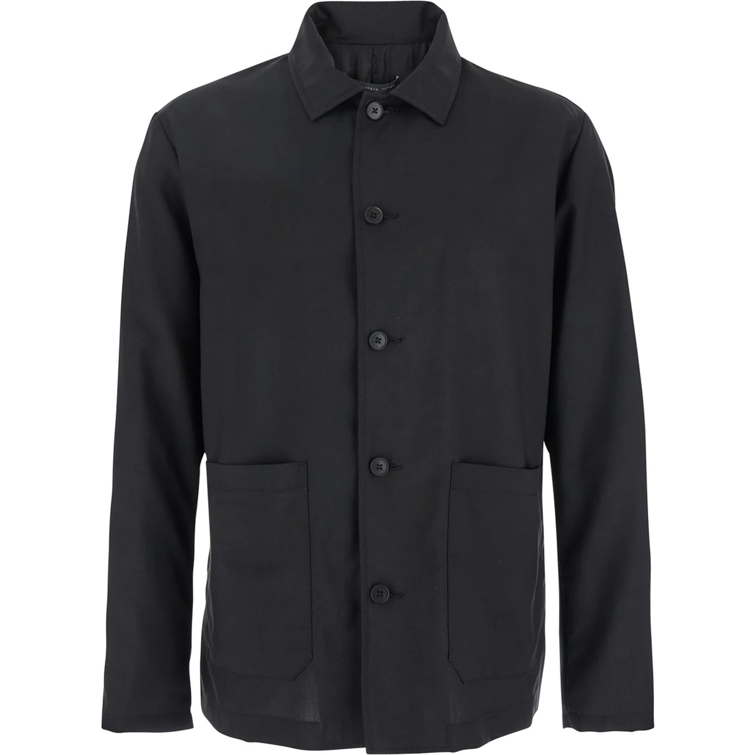 Black Jacket with Classic Collar and Patch Pockets on the Front in Wool Man