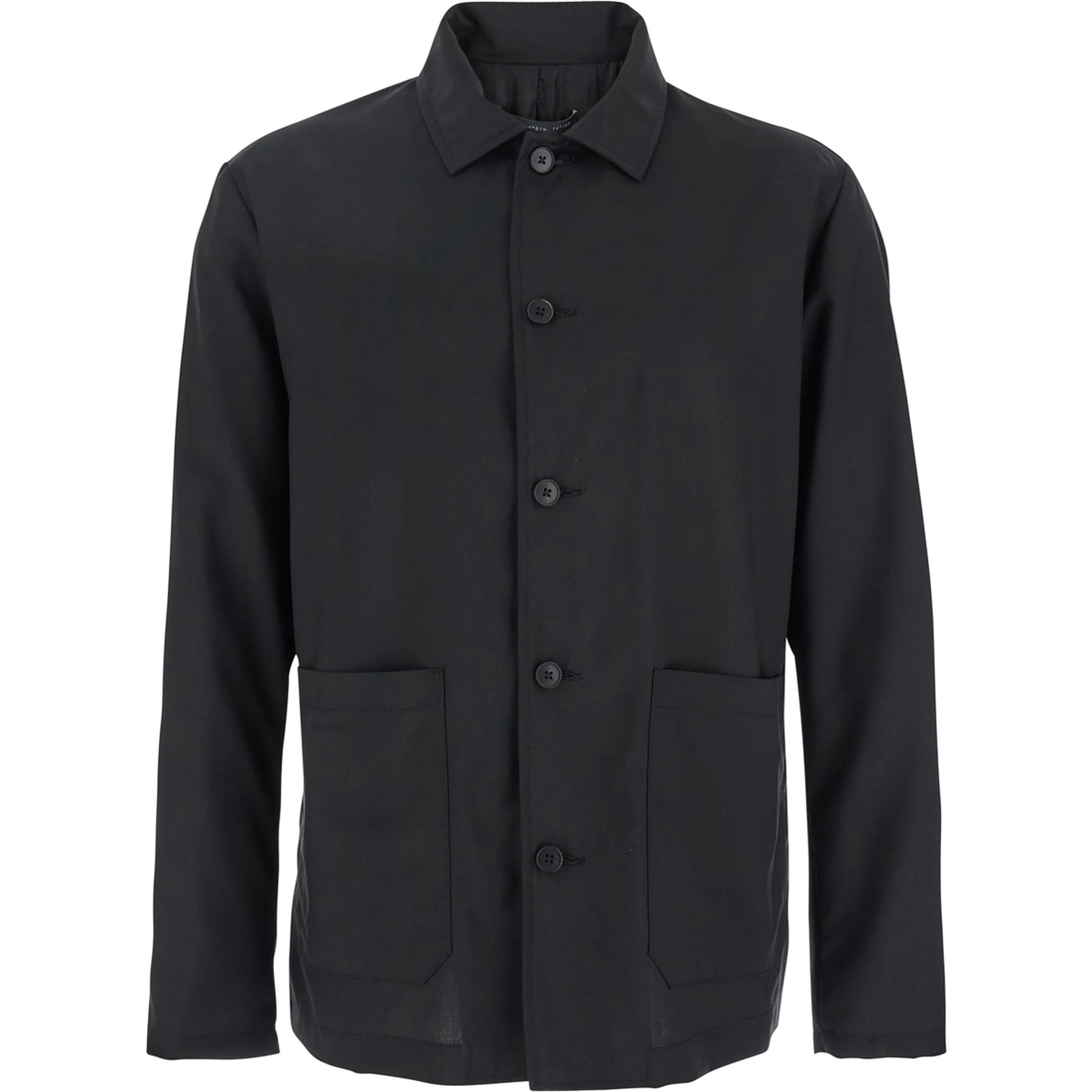 Black Jacket with Classic Collar and Patch Pockets on the Front in Wool Man