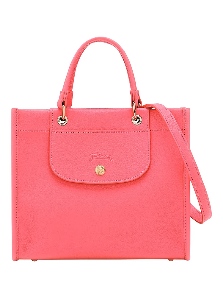 Small Cabas Pink Handbag with Embossed Logo on the Front and Adjustable and Removable Shoulder Strap in Leather Woman