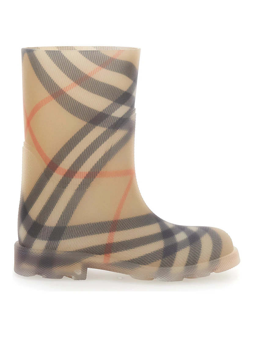 Marsh Beige Boots with All-Over Check Motif in Rubber Girls