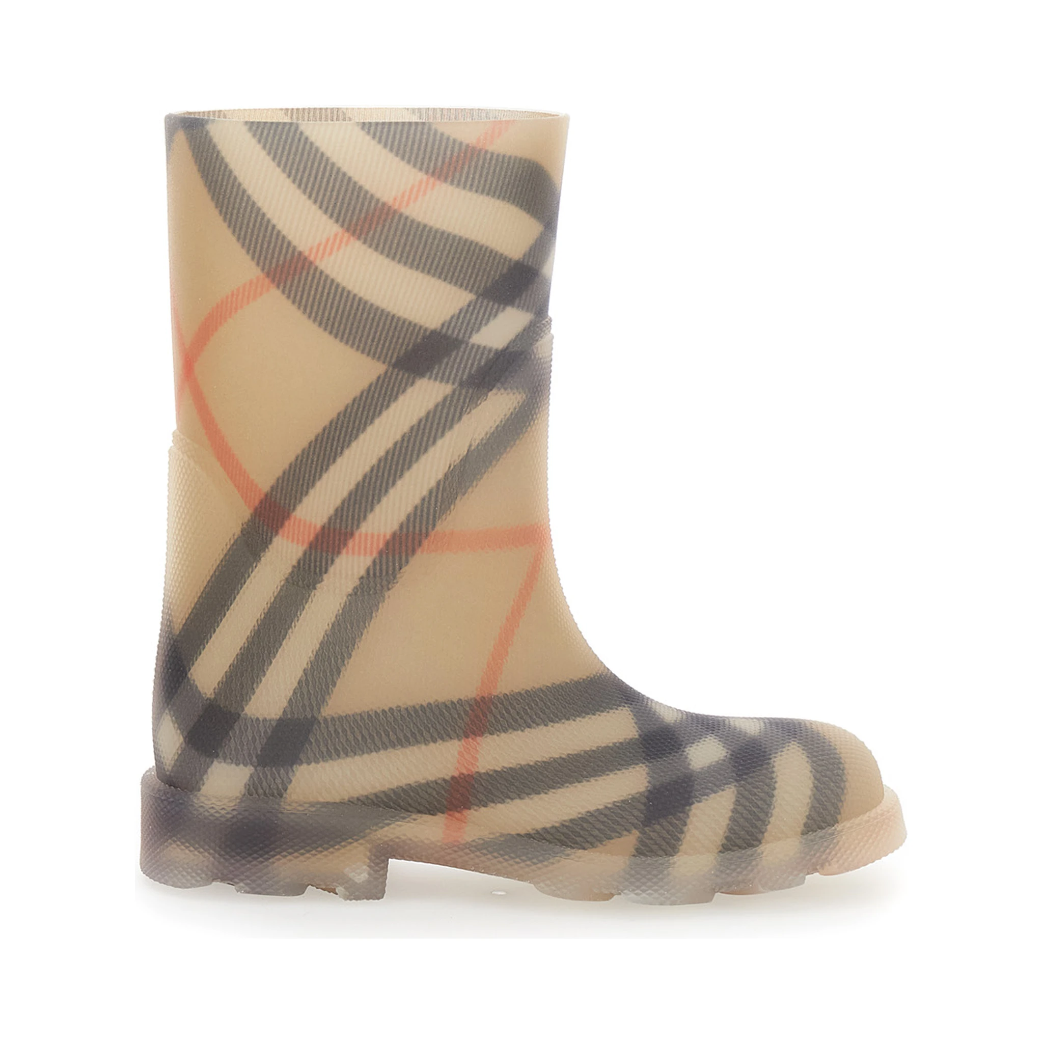 Marsh Beige Boots with All-Over Check Motif in Rubber Girls