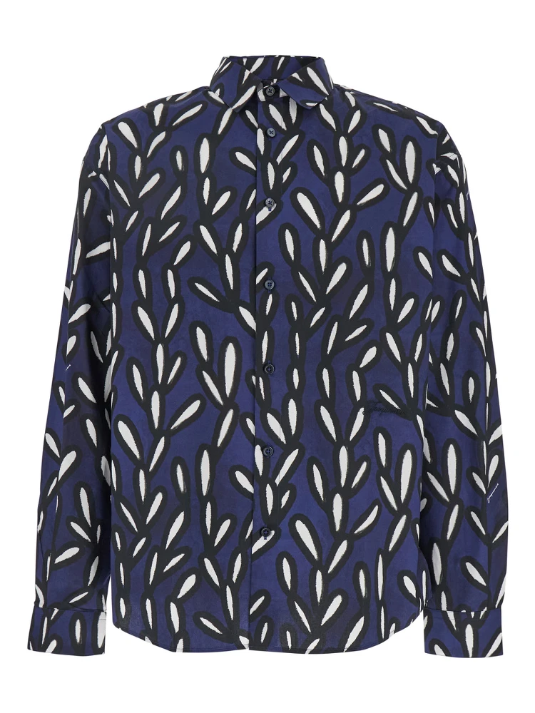 La Chemise Jean Blue Shirt with Spread Collar and All-Over Logo Motif in Cotton Man