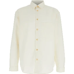White Shirt with Classic Collar in Virgin Wool Blend Man