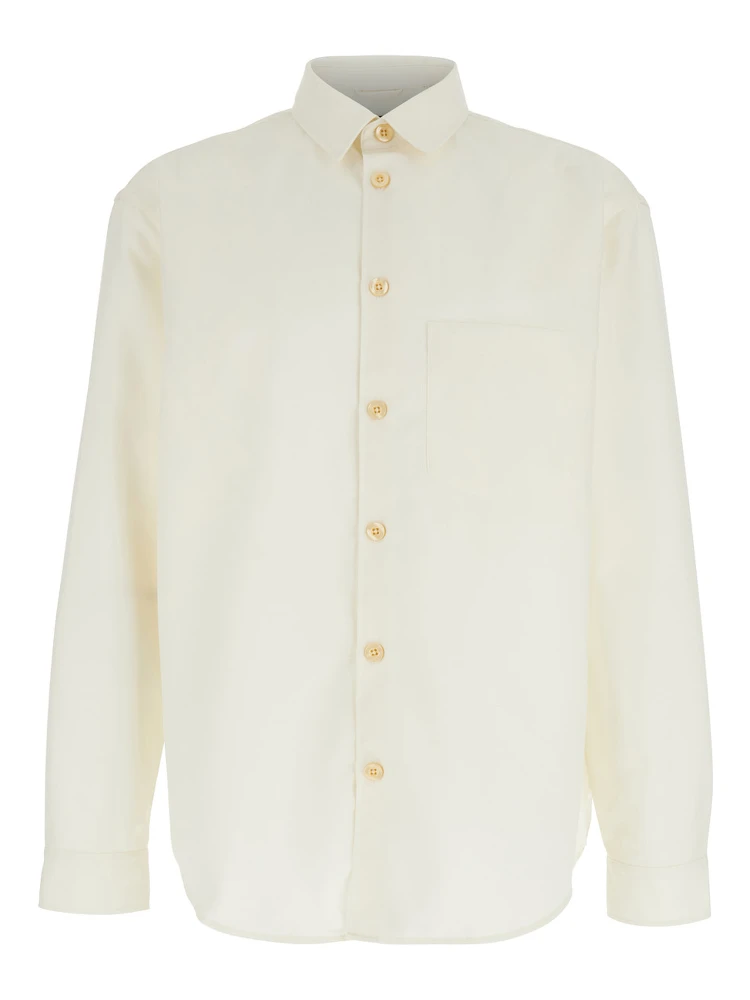 White Shirt with Classic Collar in Virgin Wool Blend Man