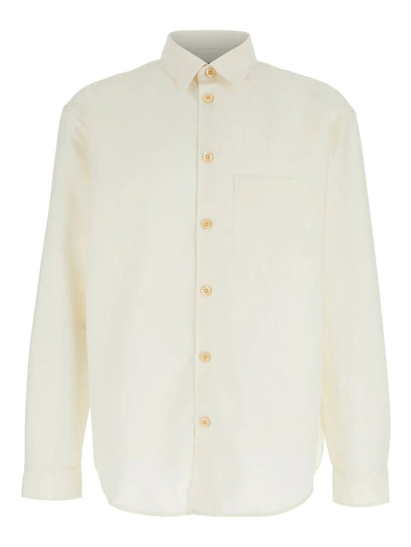 White Shirt with Classic Collar in Virgin Wool Blend Man