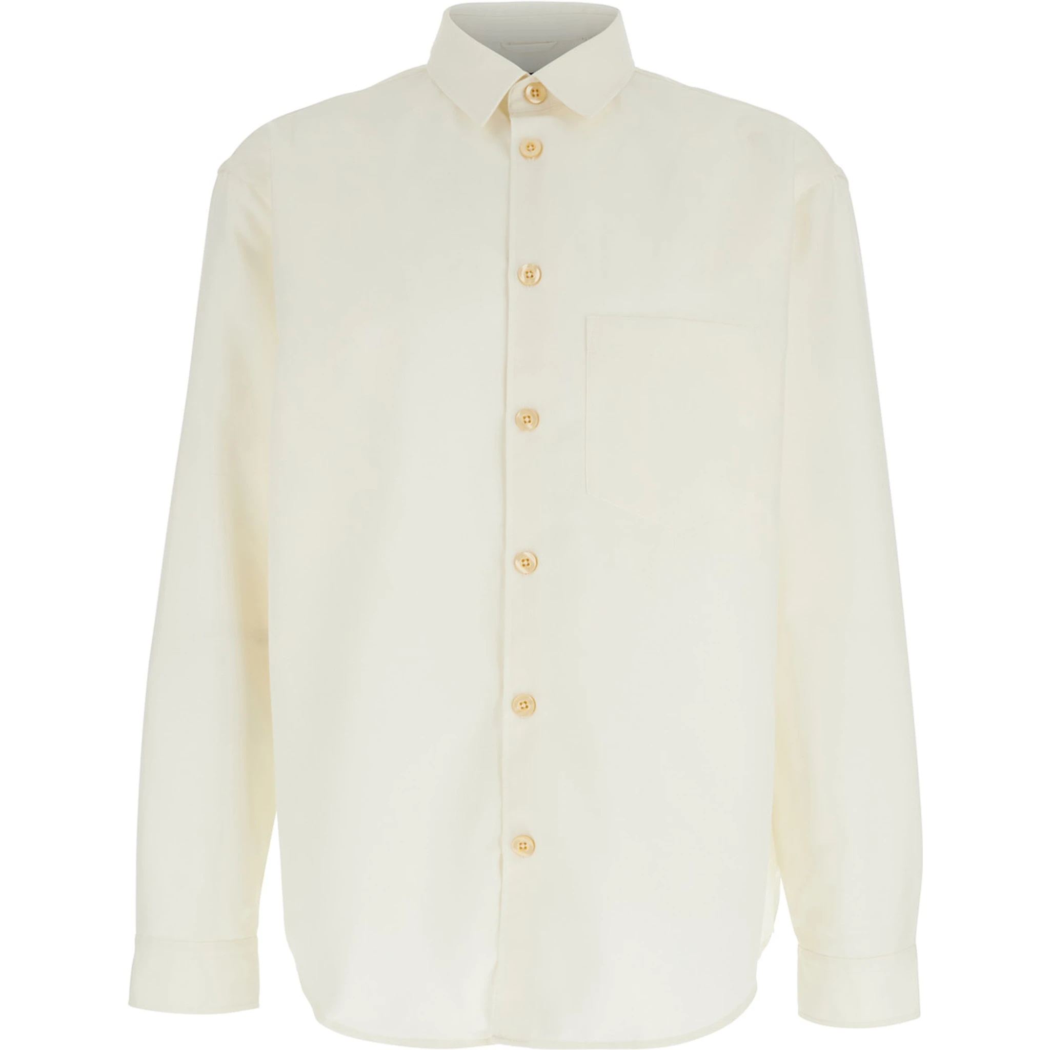 White Shirt with Classic Collar in Virgin Wool Blend Man
