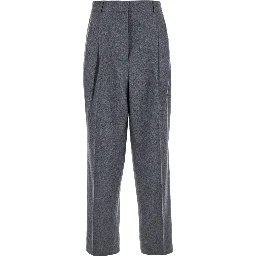 Grey Pants with Belt Loops and Pences in Wool Blend Woman