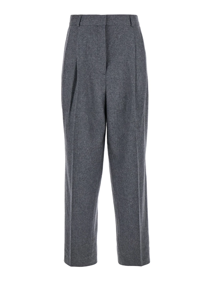 Grey Pants with Belt Loops and Pences in Wool Blend Woman