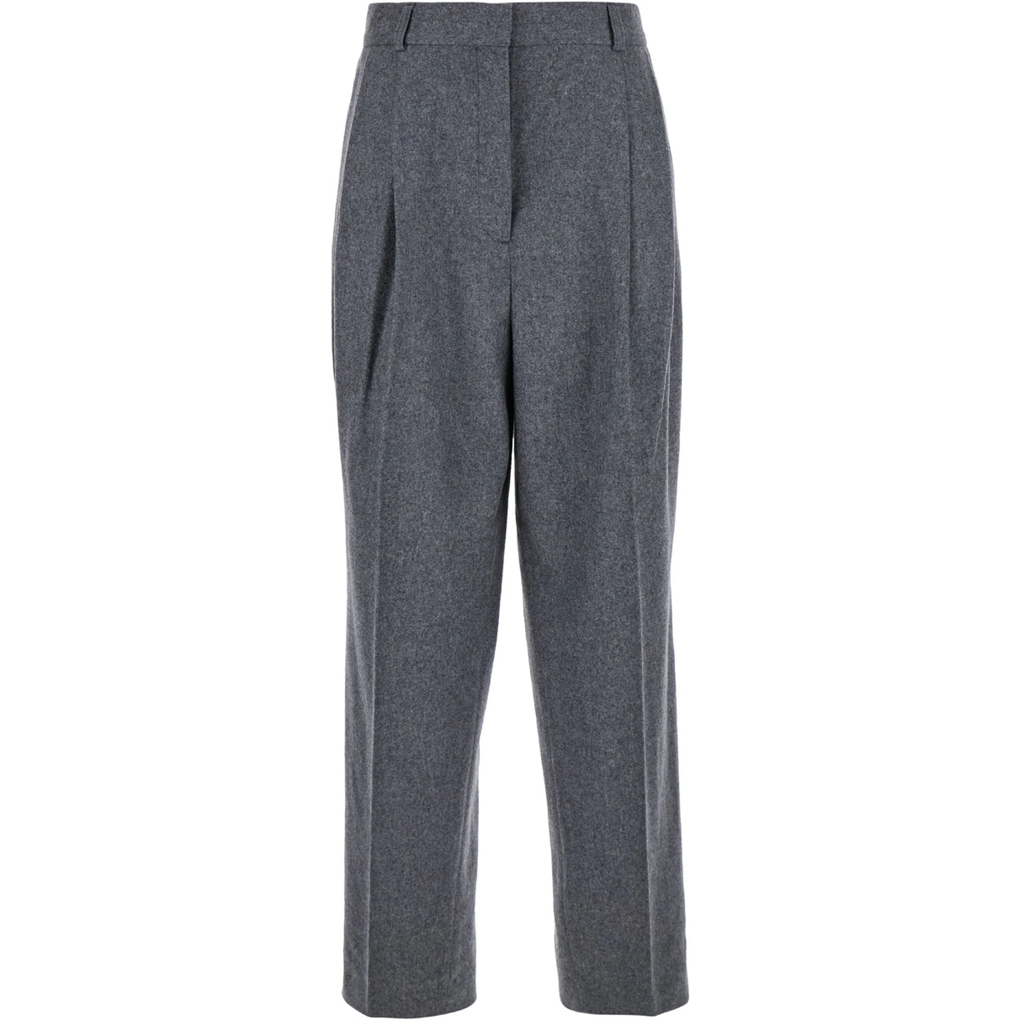 Grey Pants with Belt Loops and Pences in Wool Blend Woman