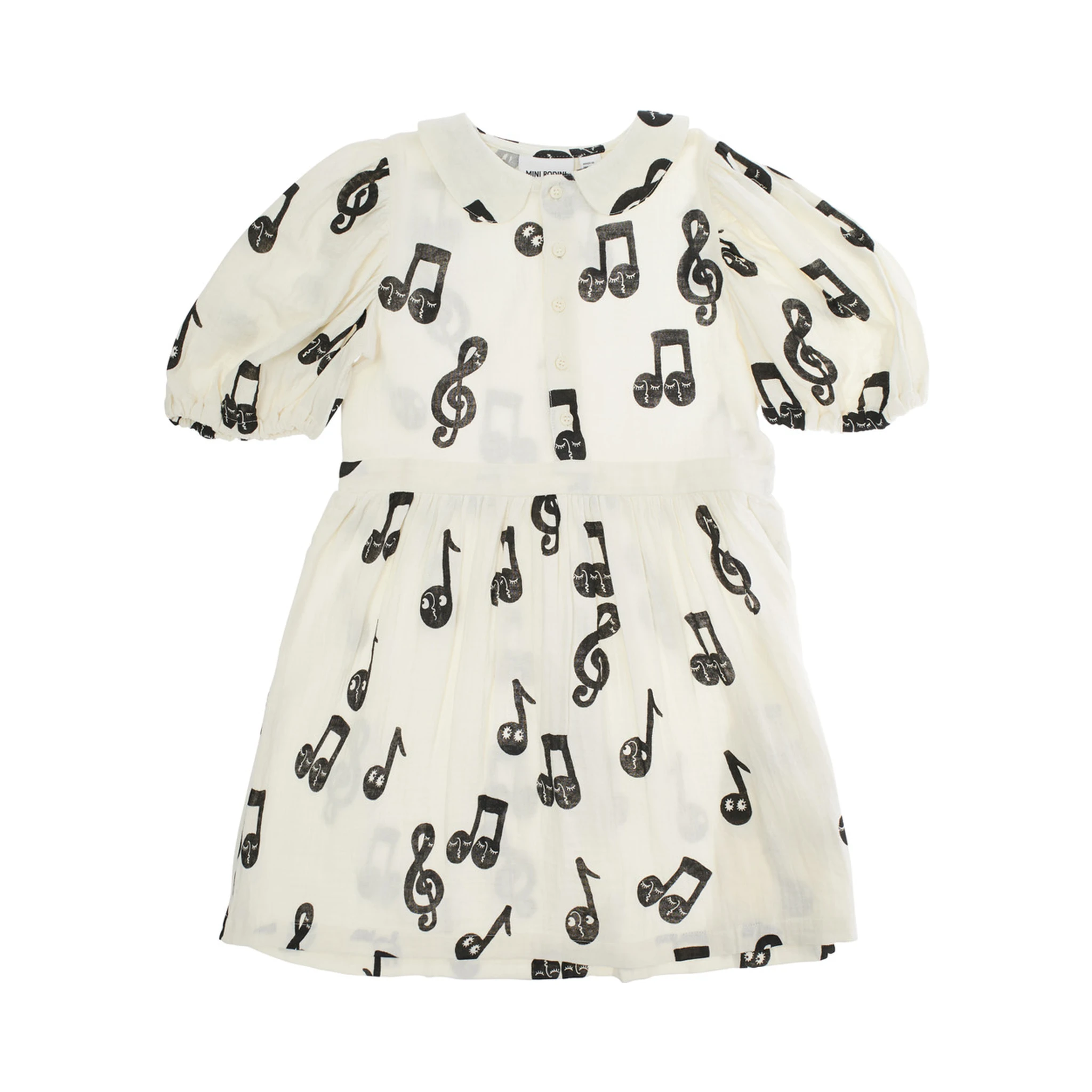 White Dress with All-Over Printed Musical Notes in Cotton Girl