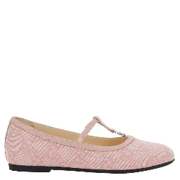 Pink Ballerinas with Metallic Logo and All-Over GG Motif in Fabric Girl