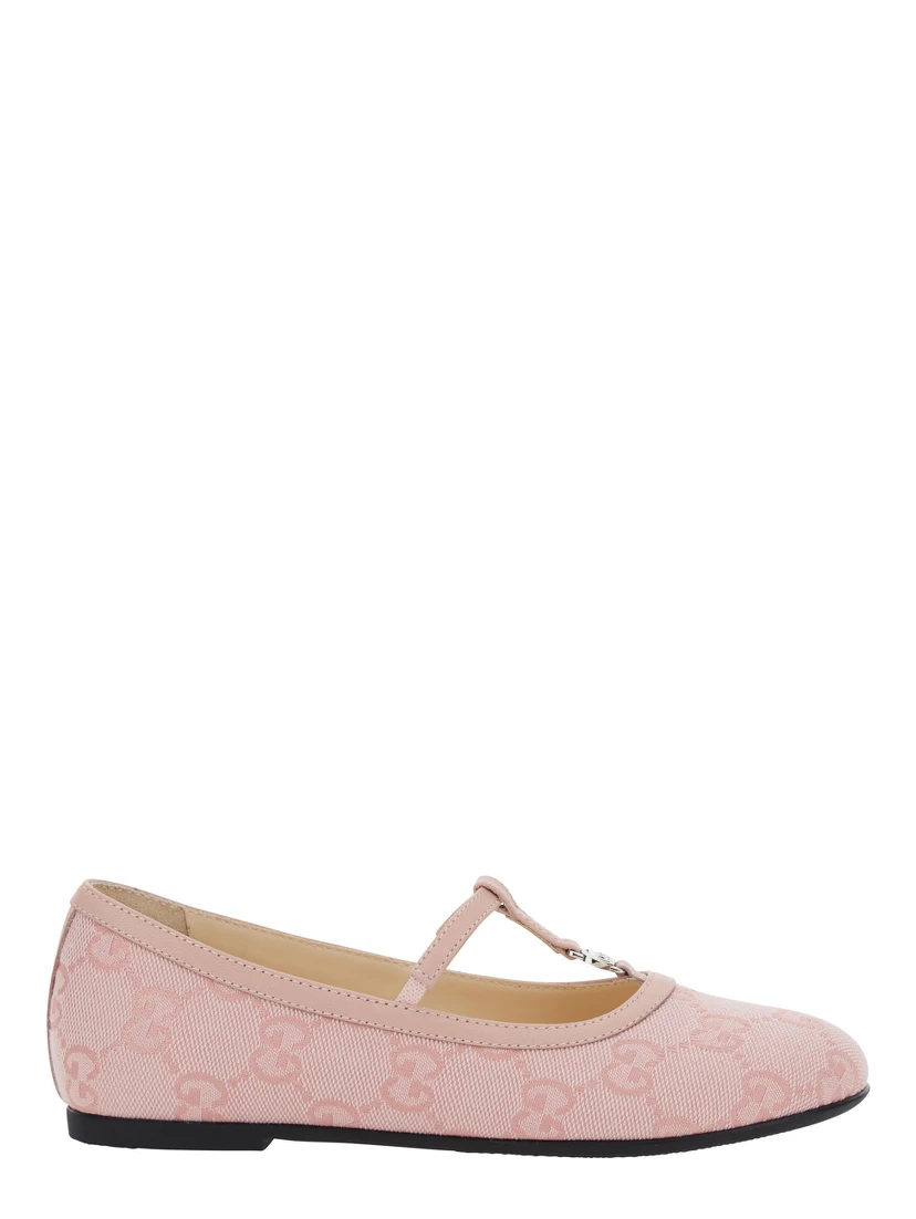 Pink Ballerinas with Metallic Logo and All-Over GG Motif in Fabric Girl