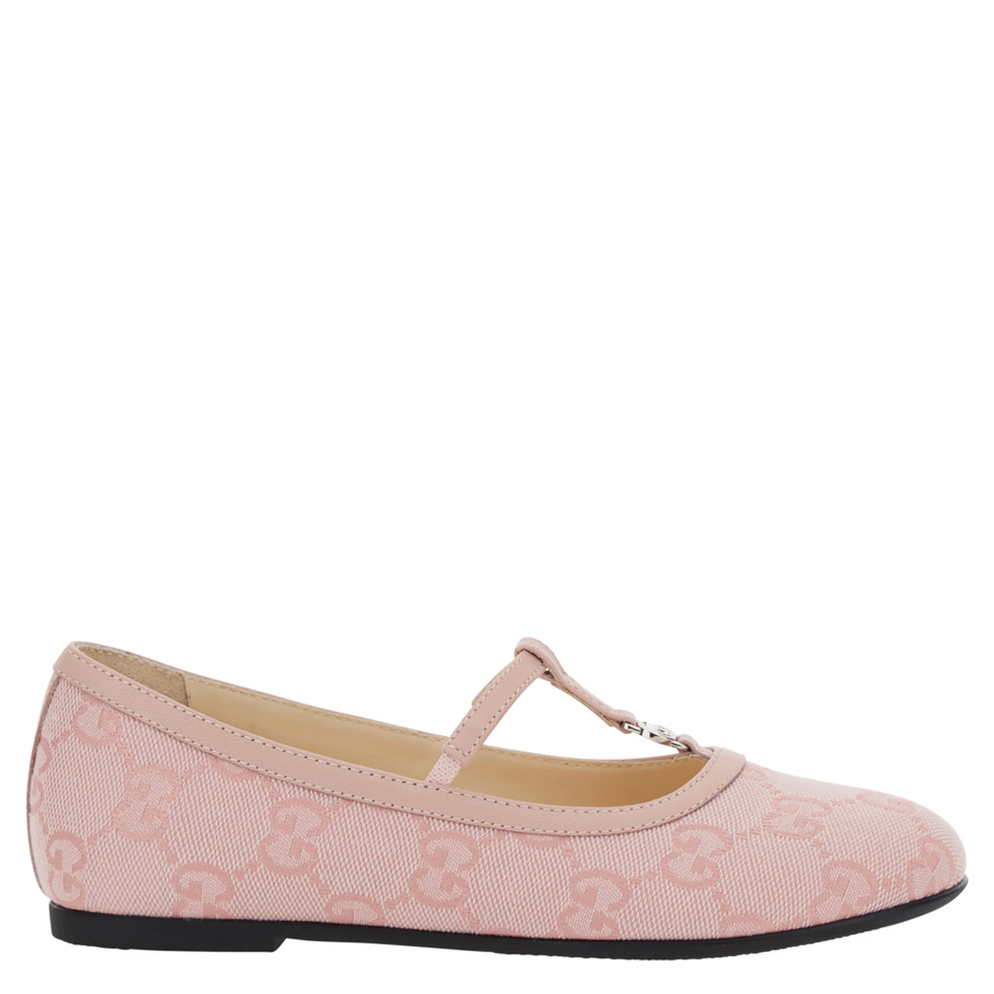 Pink Ballerinas with Metallic Logo and All-Over GG Motif in Fabric Girl