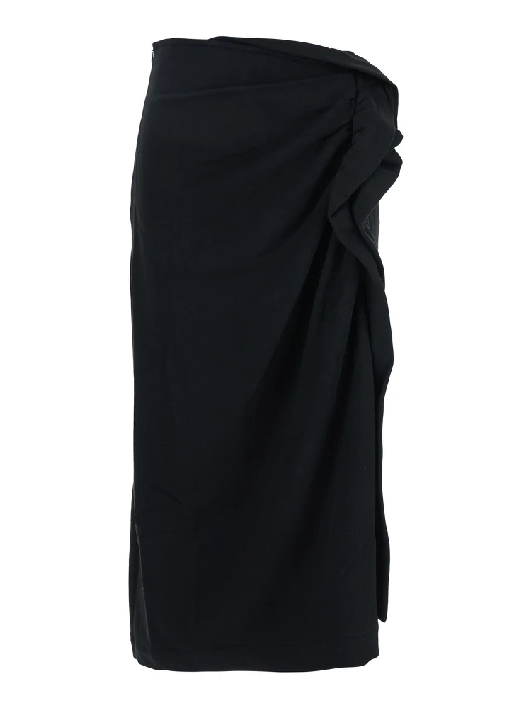 Black Hanam Skirt with Ruched Details on the Front in Cotton Woman