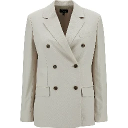Off-White Double-Breasted Jacket with Notched Revers in Viscose Woman