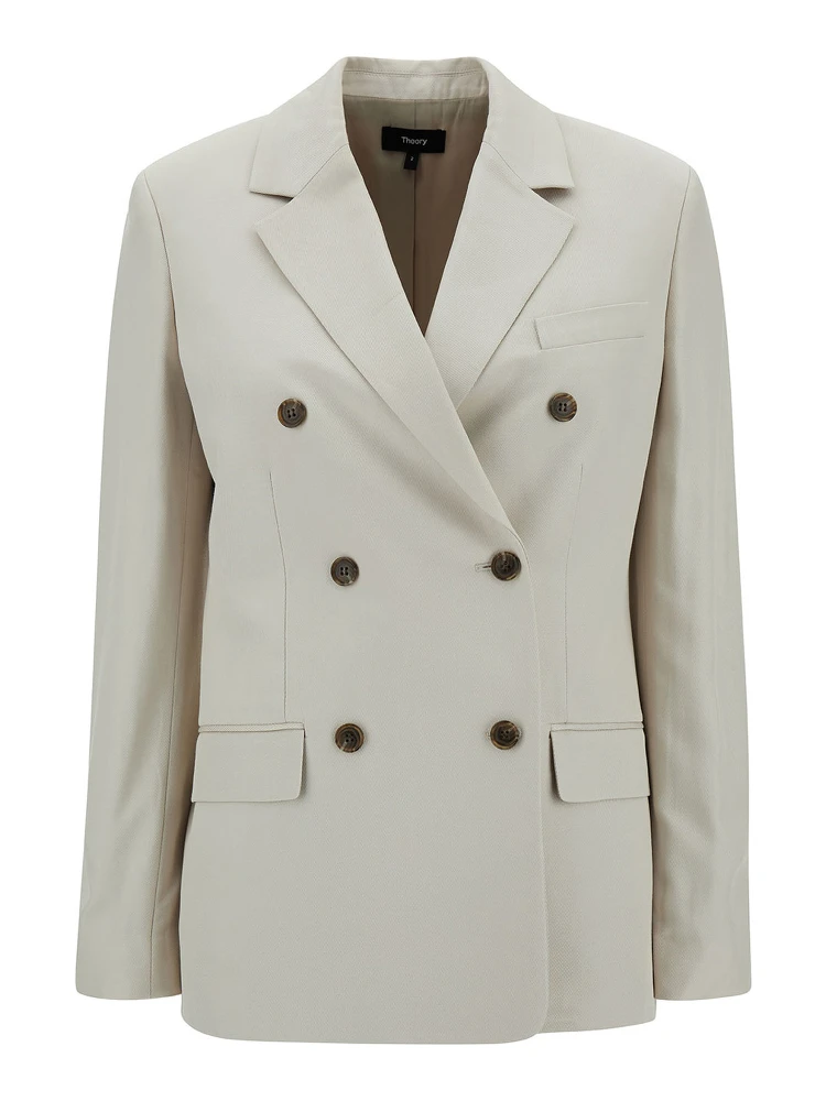 Off-White Double-Breasted Jacket with Notched Revers in Viscose Woman