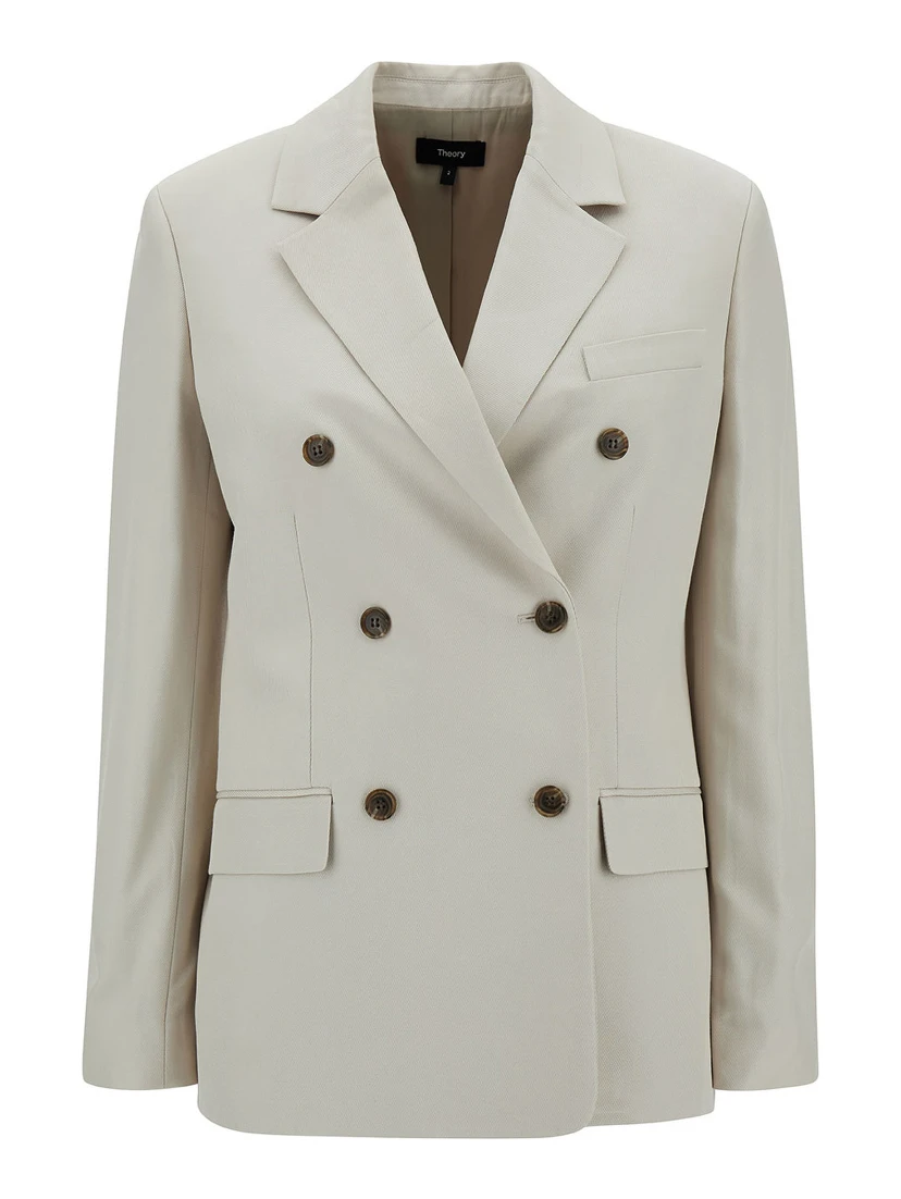 Off-White Double-Breasted Jacket with Notched Revers in Viscose Woman