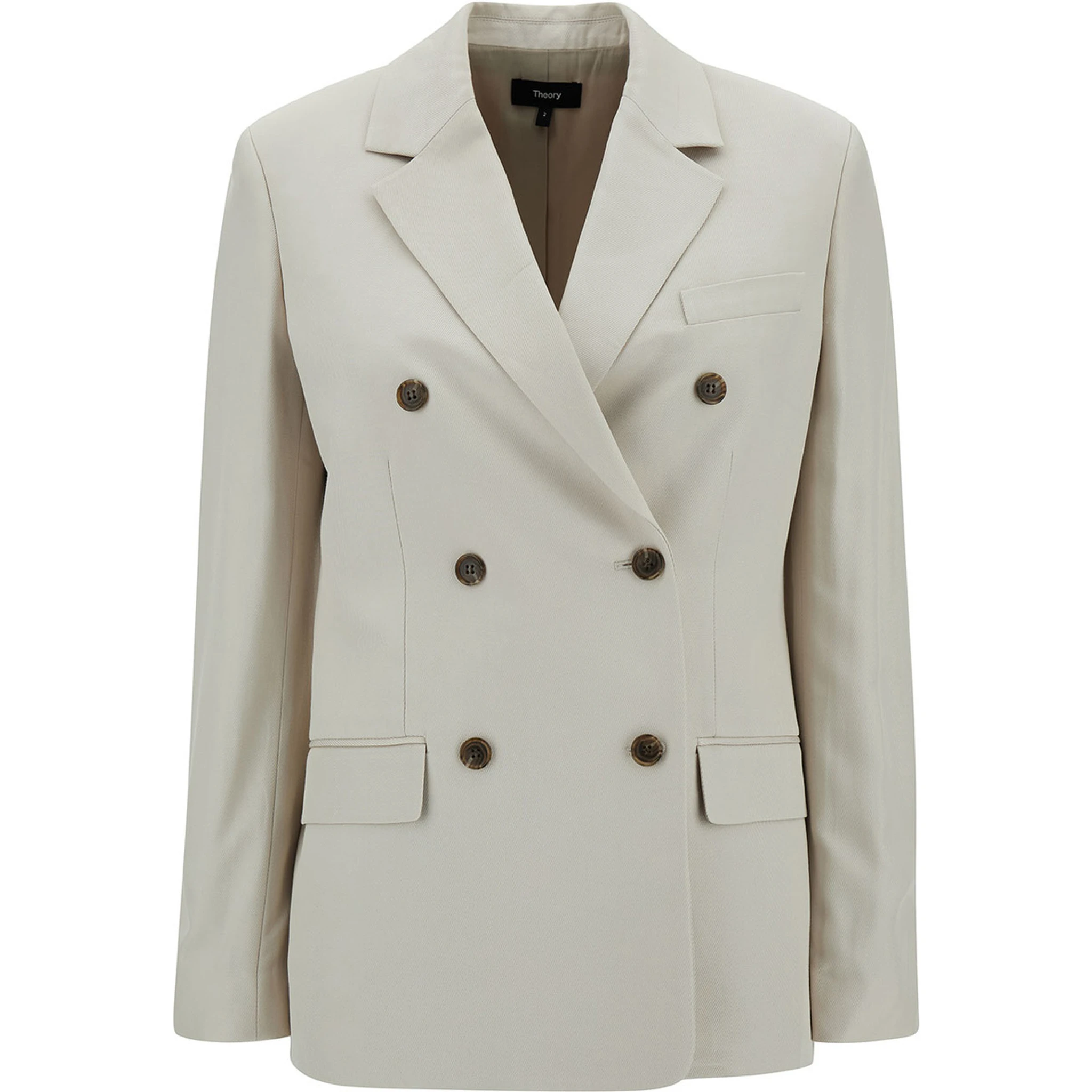 Off-White Double-Breasted Jacket with Notched Revers in Viscose Woman