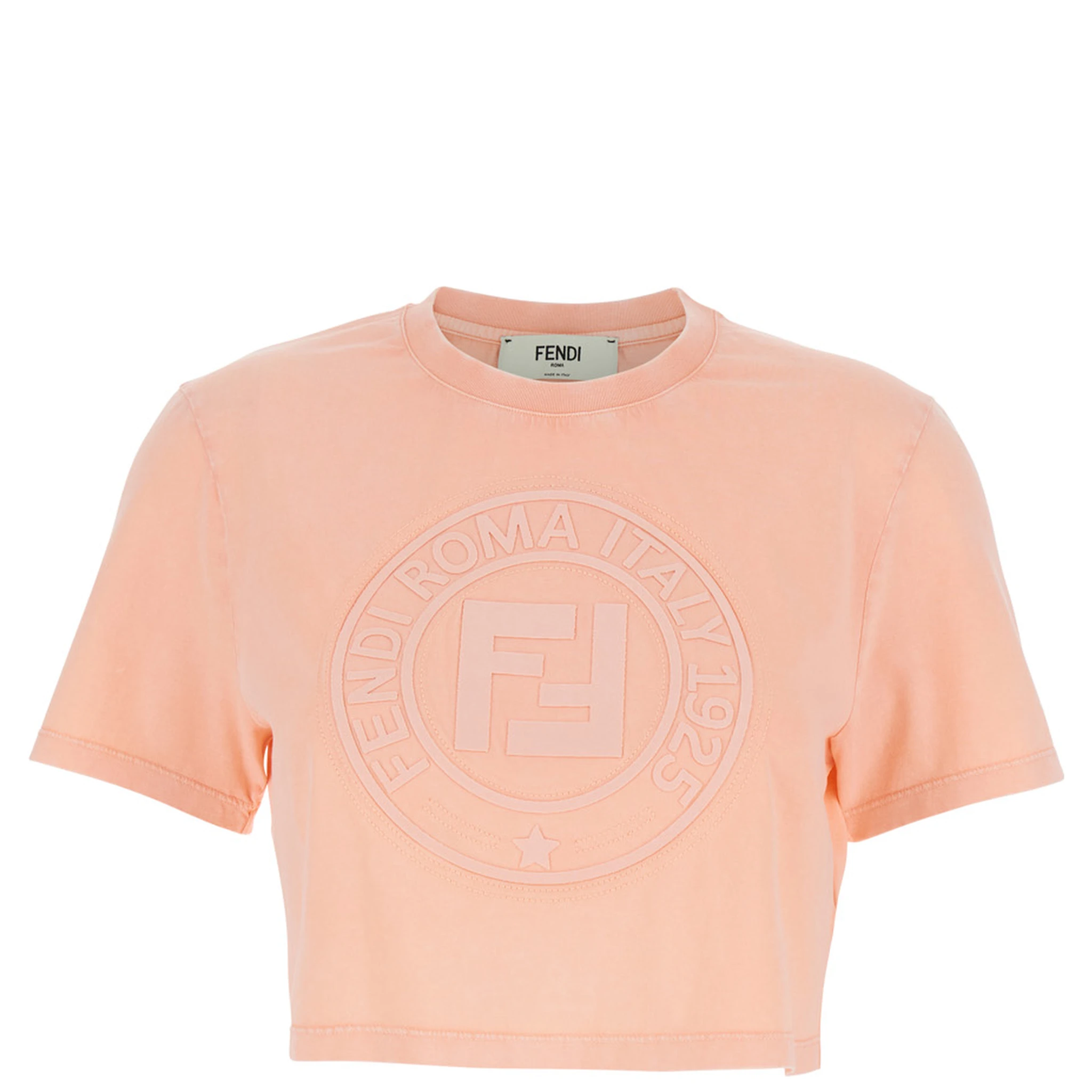 Pink T-shirt with Cropped Design and Raised Logo on the Front in Cotton Woman