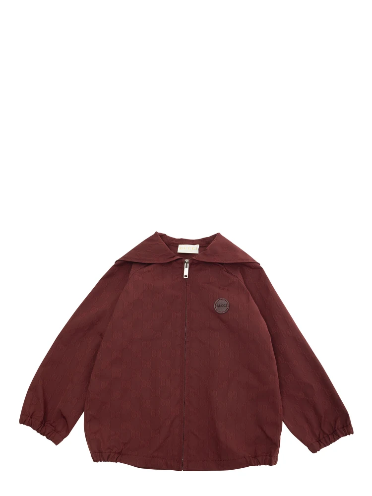 Red Jacket with All-Over GG Motif in Tech Fabric Baby