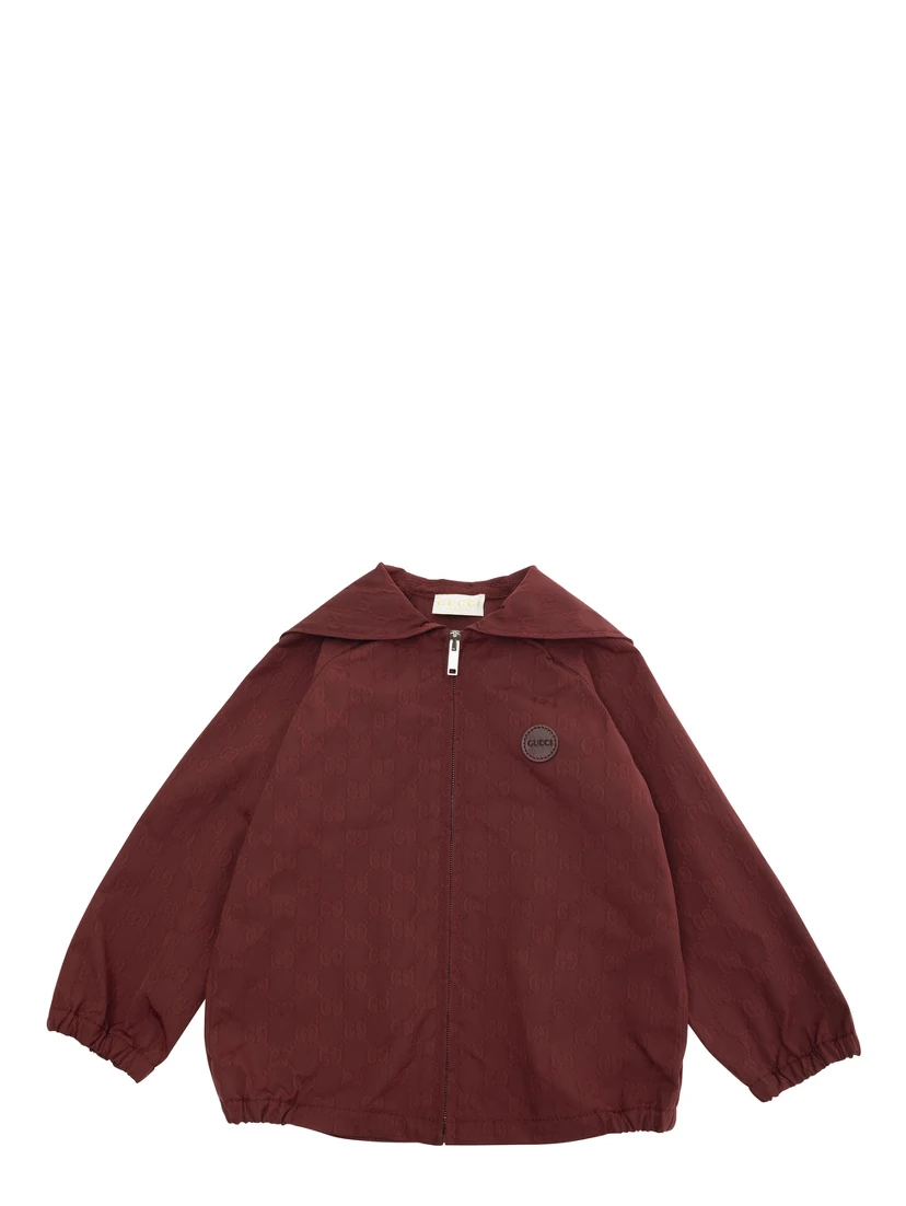 Red Jacket with All-Over GG Motif in Tech Fabric Baby