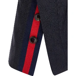 بنطال أزرق بتفاصيل شبكية من قماش GG رجالي