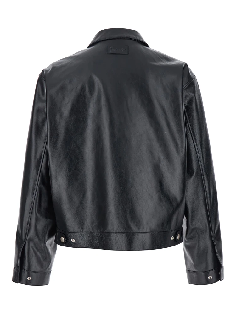 Black Jacket with Logo Patch on the Back in Leather Man alternative