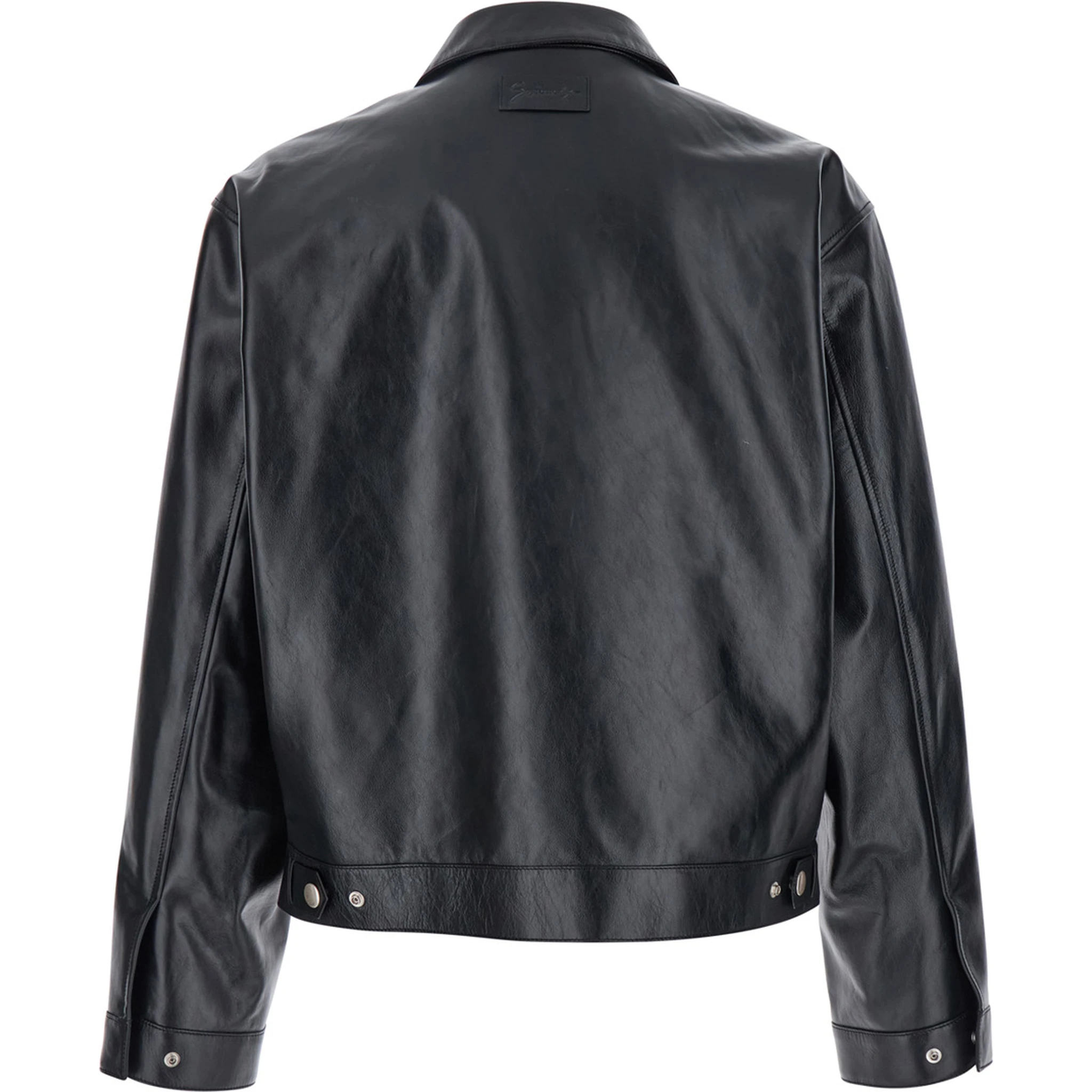 Black Jacket with Logo Patch on the Back in Leather Man