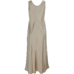 Banji Beige Dress with Asymmetrical Bottom in Silk Woman