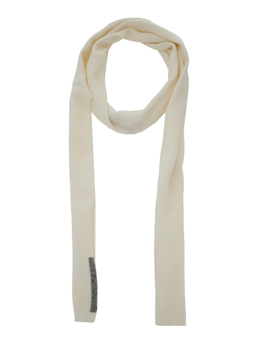 White Scarf with Contrasting Detail in Wool Woman