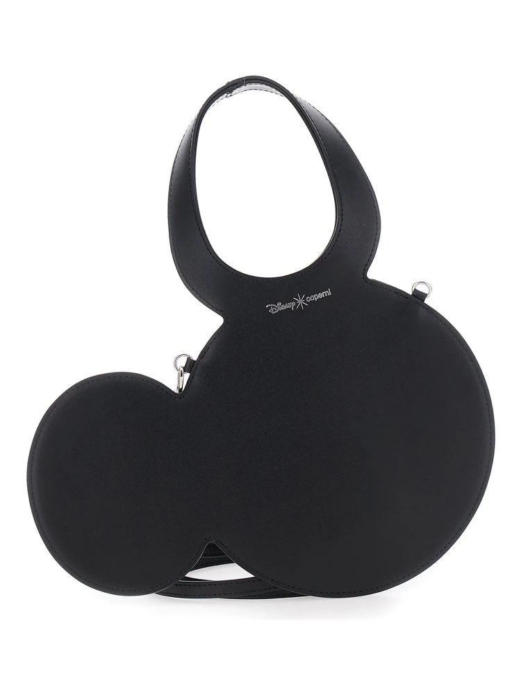 Mickey Black Crossbody Bag with Adjustable and Removable Shoulder Strap and Logo Lettering on the Front in Leather Woman