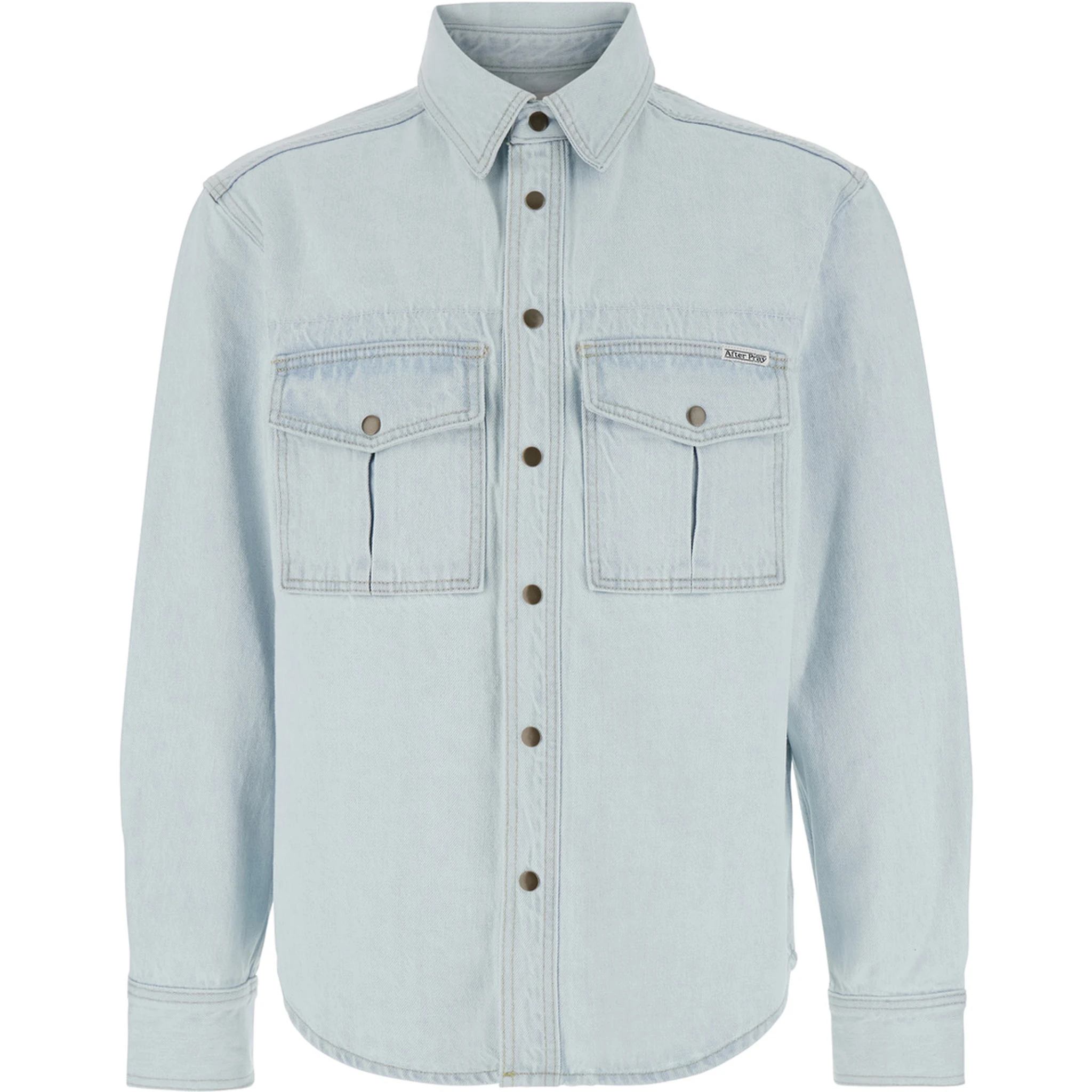Light Blue Shirt with Chest Pockets and Logo Patch in Denim Man