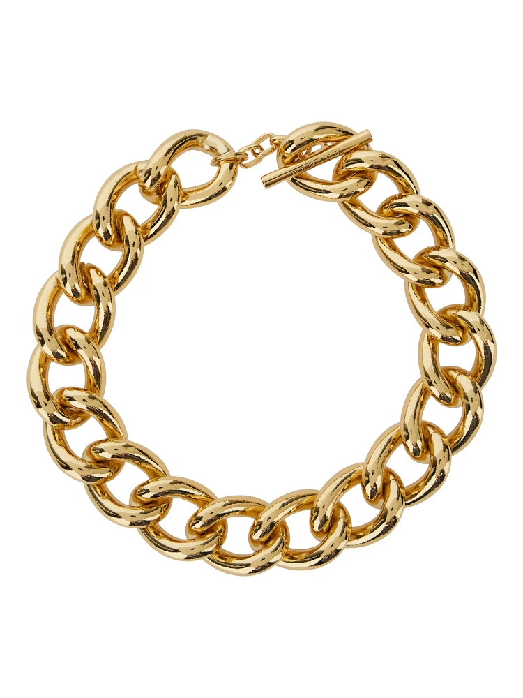 Gold Tone Chain-Link Necklace with Clasp Logo Closure in Aluminum Woman