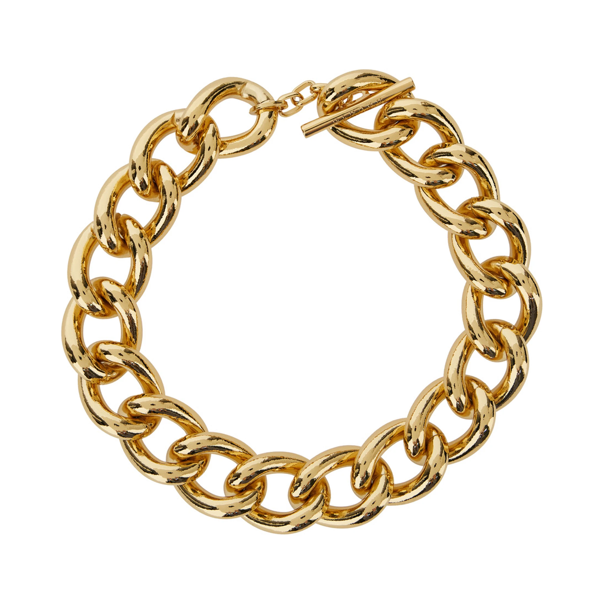 Gold Tone Chain-Link Necklace with Clasp Logo Closure in Aluminum Woman