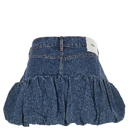 Blue Miniskirt with Logo Patch on the Rear and Gathered Hem in Denim Woman