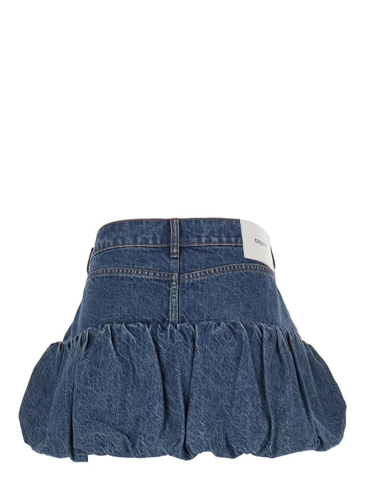 Blue Miniskirt with Logo Patch on the Rear and Gathered Hem in Denim Woman alternative
