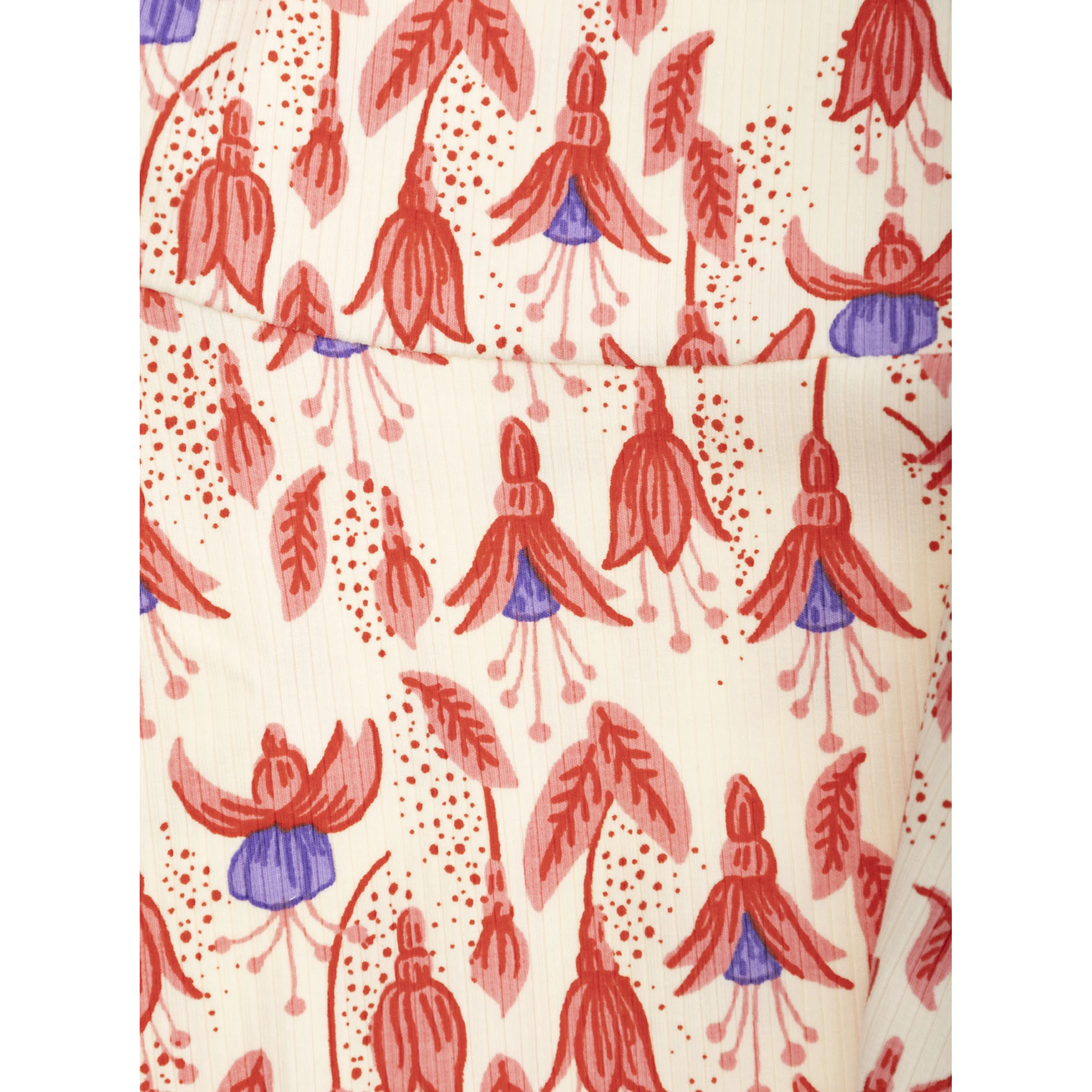 Red Dress with Round Neck and All-Over Floral Motif in Cotton Stretch Baby