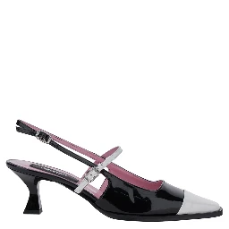 Cecile Black Slingback Pumps with Contrasting Toe and Sculpted Heel in Leather Woman