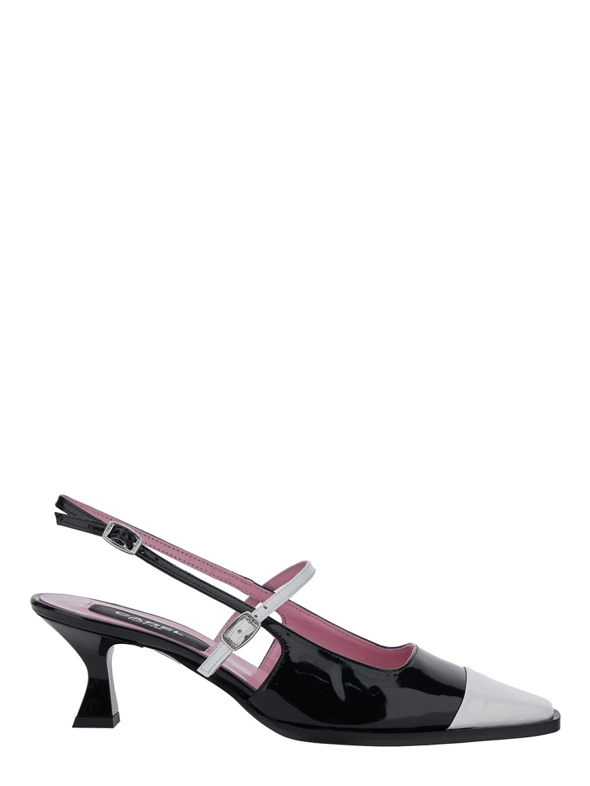 Cecile Black Slingback Pumps with Contrasting Toe and Sculpted Heel in Leather Woman