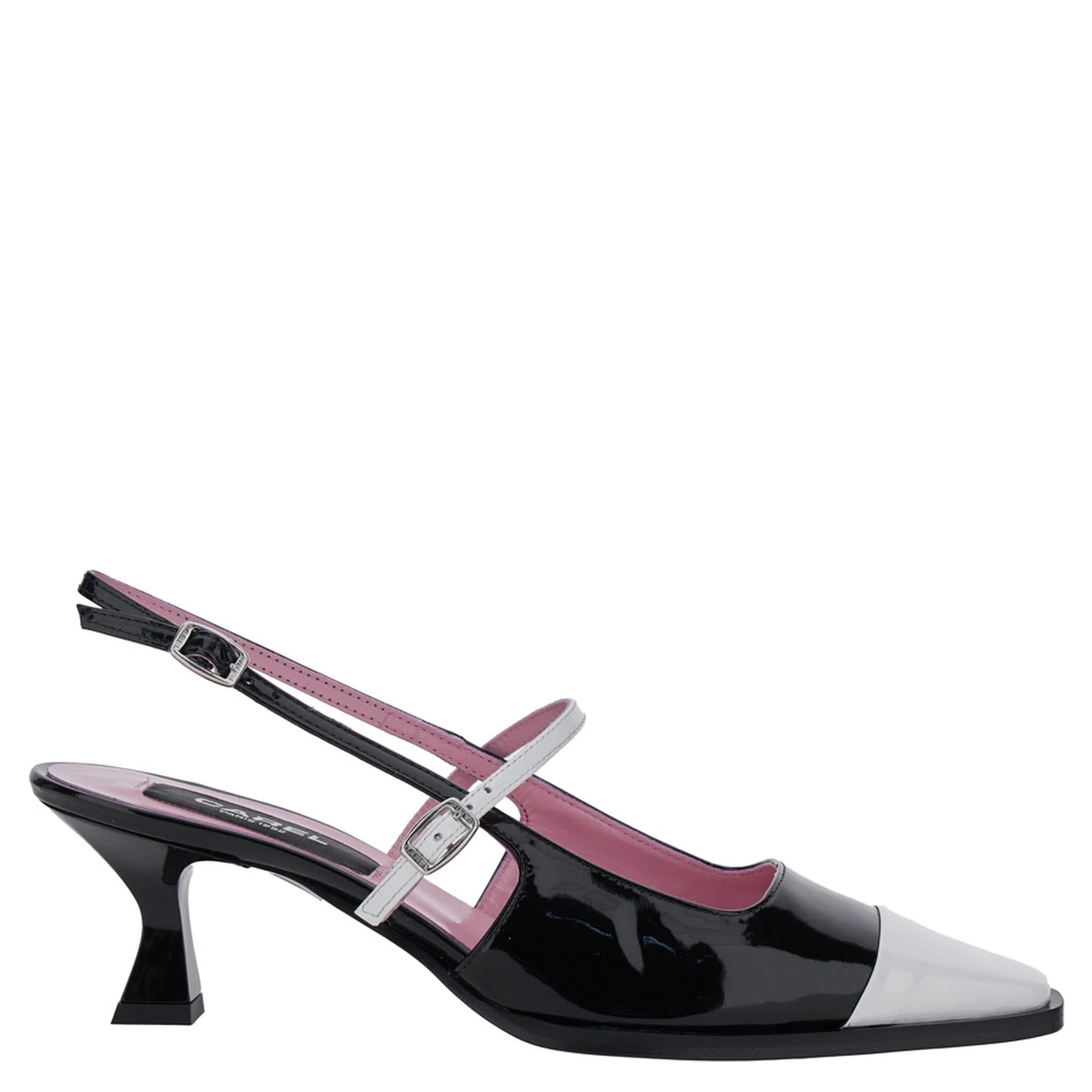 Cecile Black Slingback Pumps with Contrasting Toe and Sculpted Heel in Leather Woman